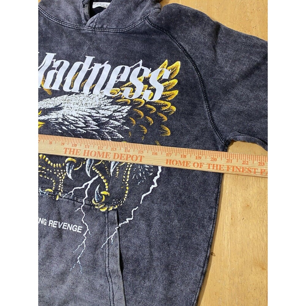 Pacsun Madness Lightning Strikes Eagle Hoodie Washed Gray Men Medium 20.5pit2pit - Picture 5 of 6